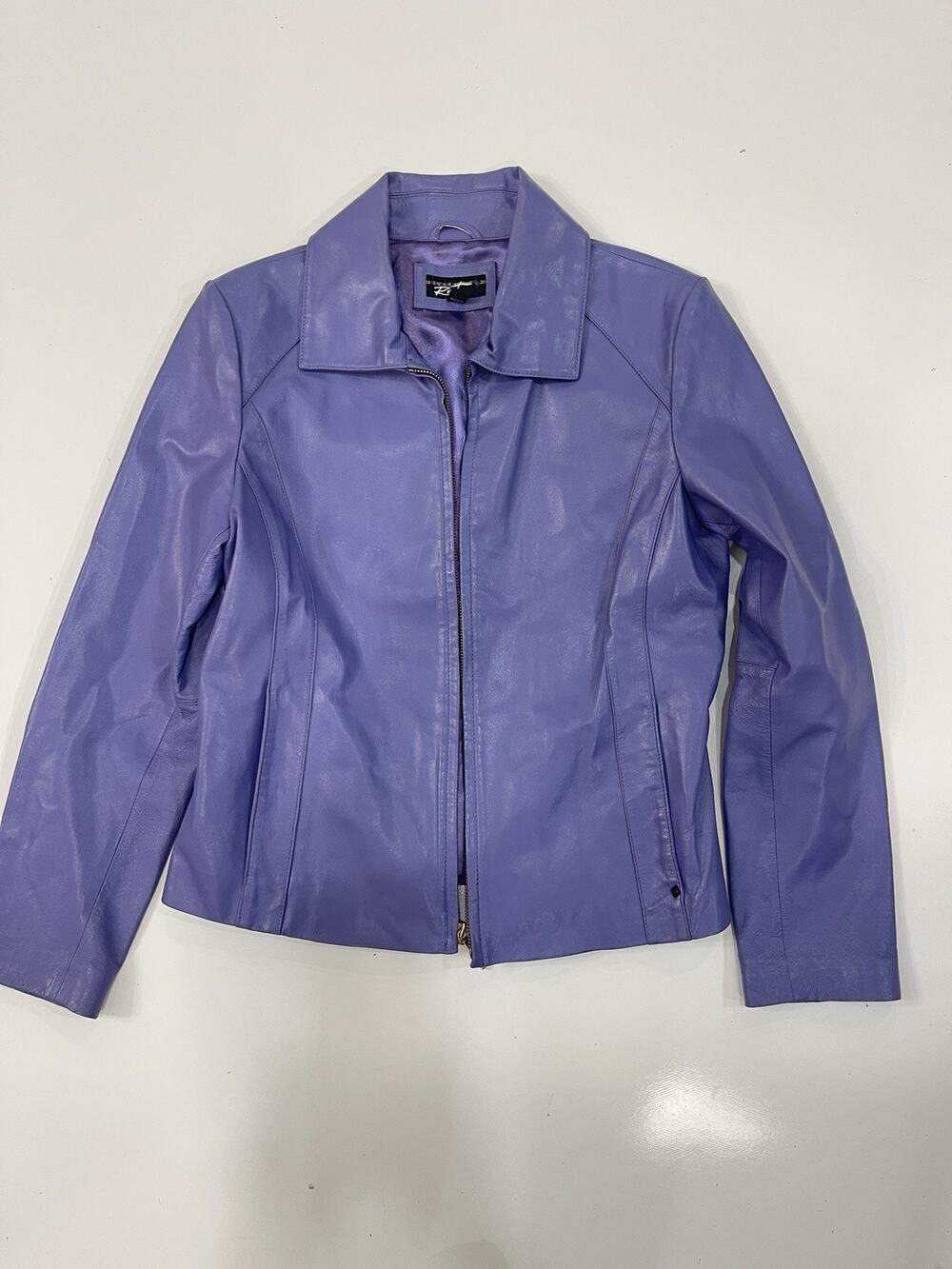 vtg BLACK RIVET leather moto biker cafe racer jacket MEDIUM Purple GF